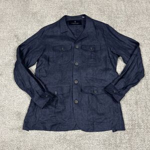 Emanuel Berg Shirt Men's 50 Ryan Khaki Linen Overshirt Blue Pockets US Medium